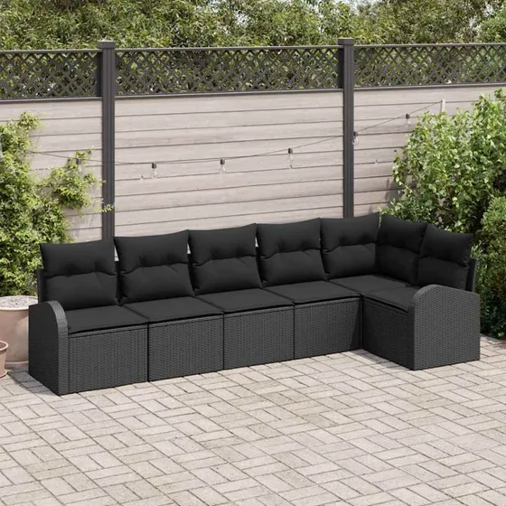 vidaXL Havesofa Sæt 6 stk Sort Poly rattan med opbevaring