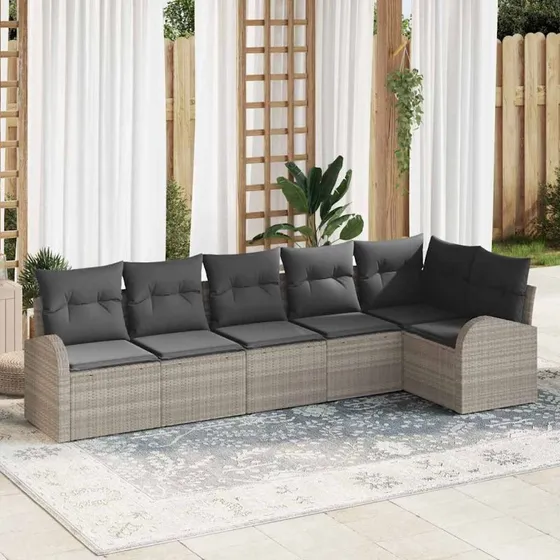 vidaXL Havesofa Sæt 6 stk Lysegrå Poly rattan med opbevaring