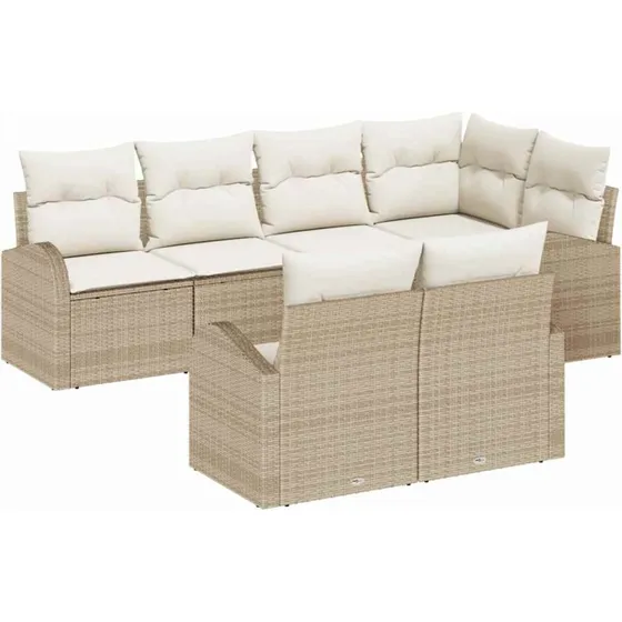 vidaXL Havesofa Sæt 7 pcs Beige/Hvid Poly rattan