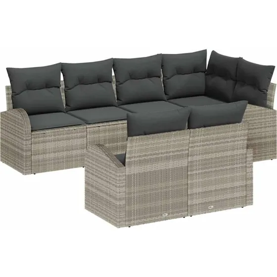 vidaXL Havesofa Sæt 7 dels Lysegrå Poly rattan med opbevaring