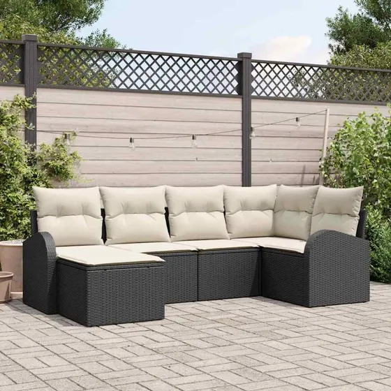 vidaXL Sofa Sæt 6-del med opbevaring, polyrattan sort/hvid