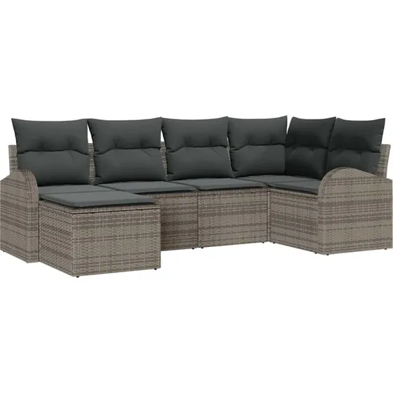 vidaXL Havesofa Sæt 6-del med opbevaring, Grå Poly rattan