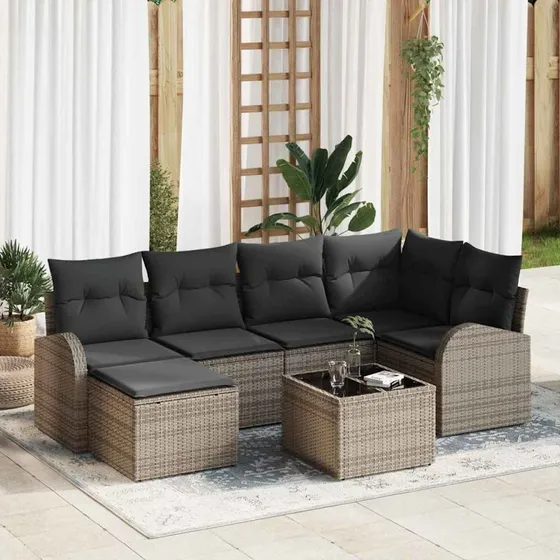 vidaXL Grå Poly Rattan Havesofa Sæt 7-deligt med Opbevaring