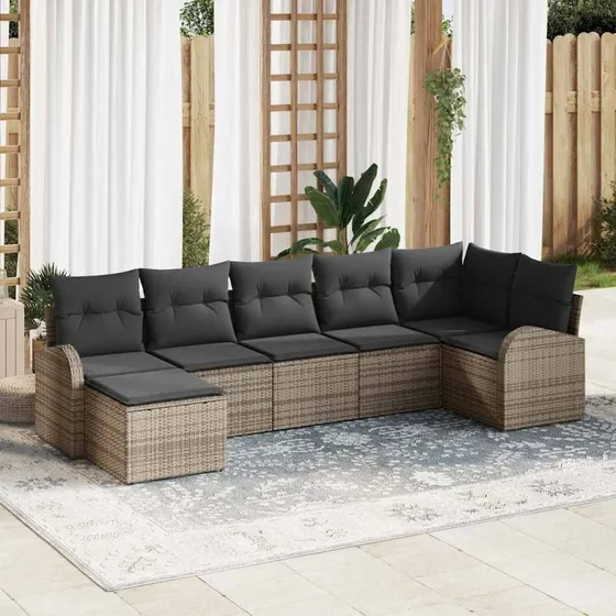 vidaXL Grå Poly Rattan Havesofa Sæt 7 pc med Opbevaring