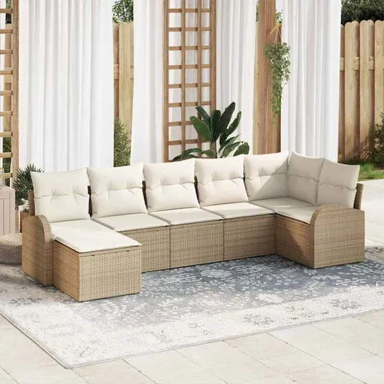 vidaXL Havesofa Sæt 7 stk Beige Poly Rattan med Opbevaring