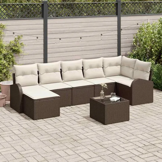vidaXL Havesofa Sæt 8 stk Brun Poly rattan med opbevaring