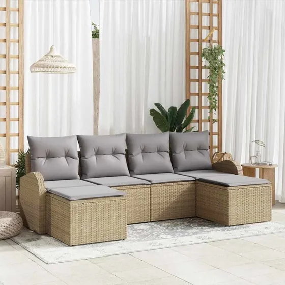 vidaXL Havemøbelssæt 6-pces Poly rattan Beige og Lysegrå