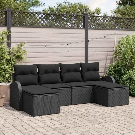vidaXL Havemøbelssæt 6-pces med opbevaring, Sort polyrattan