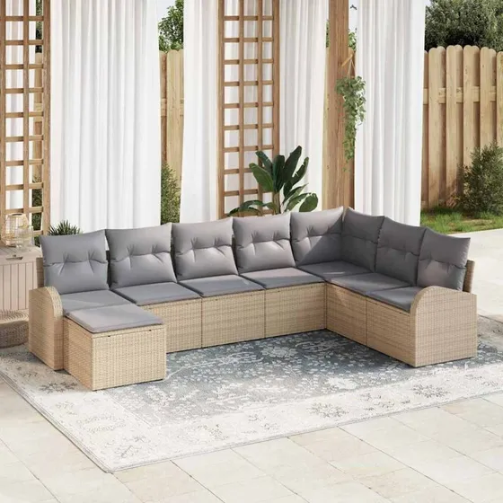 vidaXL Havesofa Sæt 8 pcs Beige og Lysegrå Poly Rattan