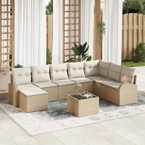 vidaXL Havesofa Sæt 9 stk Beige/Hvid Poly rattan med Opbevaring