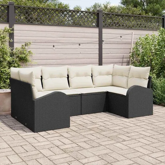 vidaXL Havesofa Sæt 6-pces Sort/Hvid Poly rattan med Opbevaring