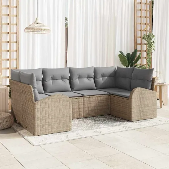 vidaXL Havesofa Sæt 6 stk Beige/Lys Grå Polyrrattan med Opbevaring