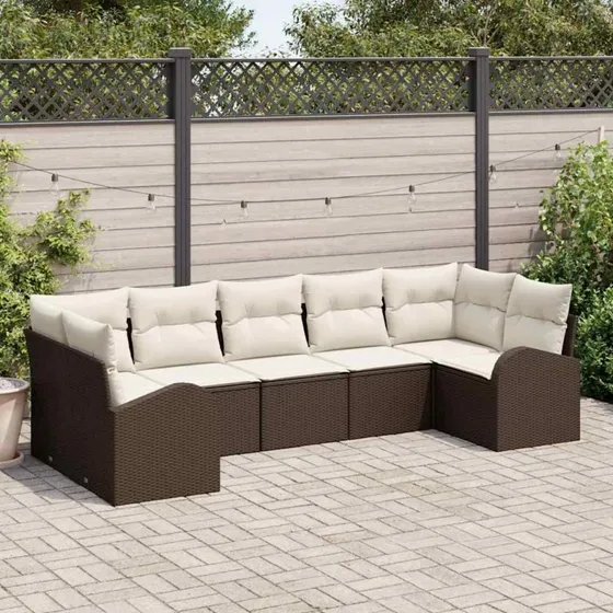 vidaXL Havesofa Sæt 7 stk Brun/Hvid Poly rattan