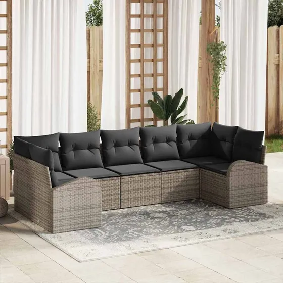 vidaXL Havesofa Sæt 7 stk Grå Poly rattan med opbevaring