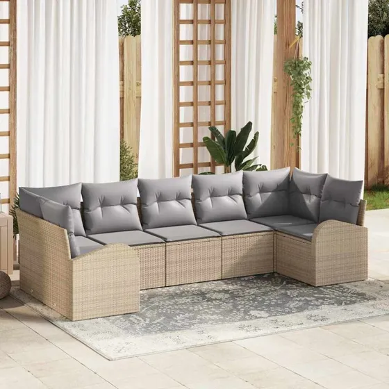 vidaXL Havesofa Sæt 7 pcs Beige og Lysegrå Poly rattan