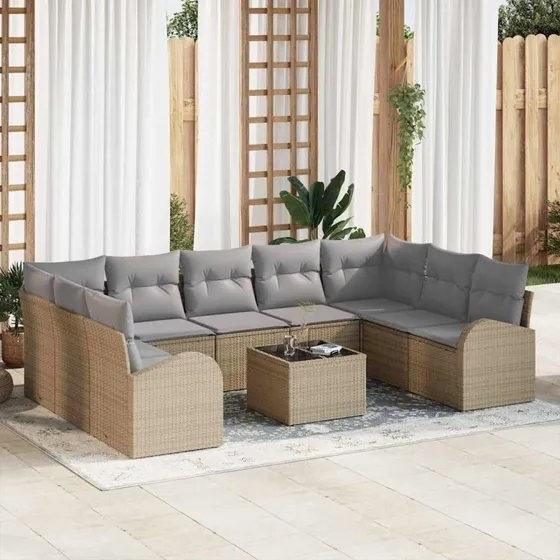 vidaXL Havesofa Sæt 10 pcs Beige/Lysegrå Poly rattan