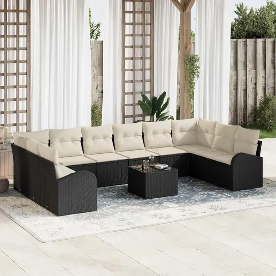 vidaXL Havesofa Sæt 11 pcs Brun/Creme PolyRattan