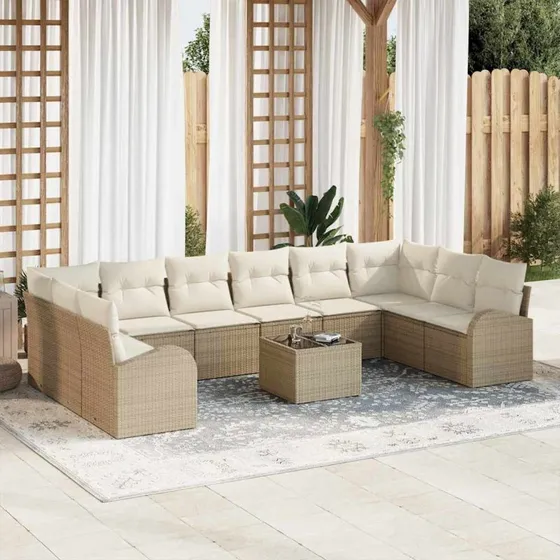 vidaXL Havesofa Sæt 11 pcs Beige og Creme Polyrrattan