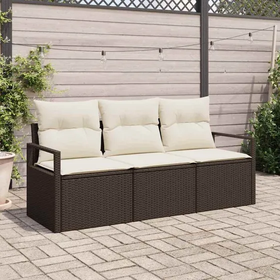 vidaXL Havesofa Sæt 3-pcs Brun og Hvid med Pude og Opbevaring