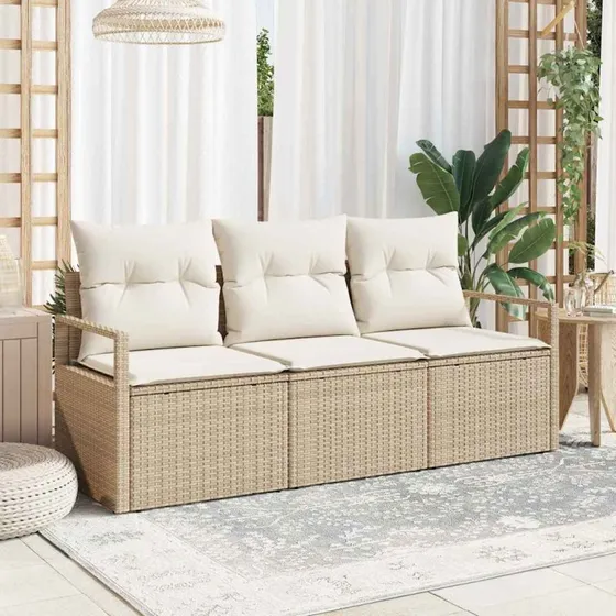 vidaXL Havesofa Sæt 3-pcs Beige/Hvid Poly Rattan