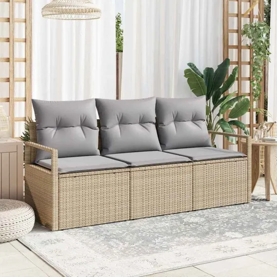 vidaXL Havesofa Sæt 3-pces Beige/Lys Grå med Pude og Opbevaring