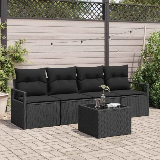 vidaXL Havesofa Sæt 5-pcs med Opbevaring, Sort Polyrrattan