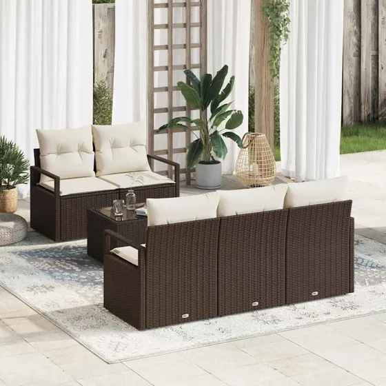 vidaXL Havesofa Sæt 6 pc Brun/Creme Poly Rattan