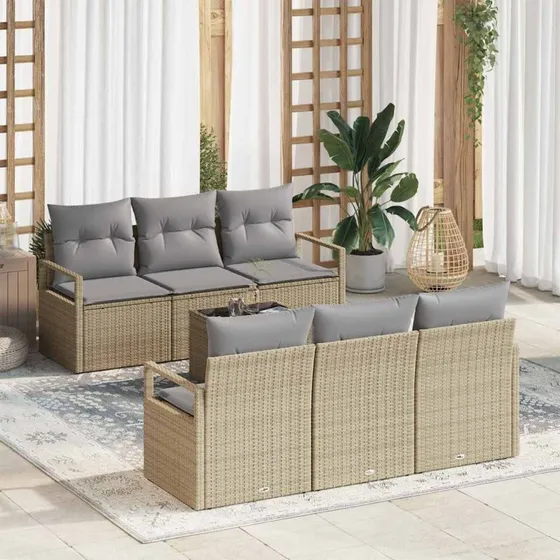 vidaXL Havesofa Sæt 7 stk Beige og Grå Polyrattan