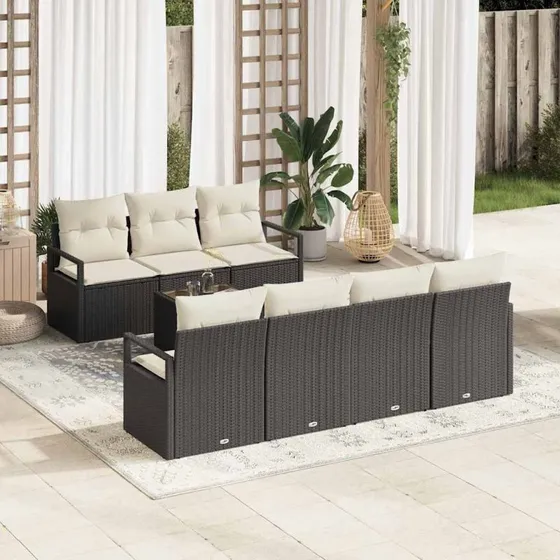 vidaXL Havesofa Sæt 8 stk Sort og Cream Poly Rattan
