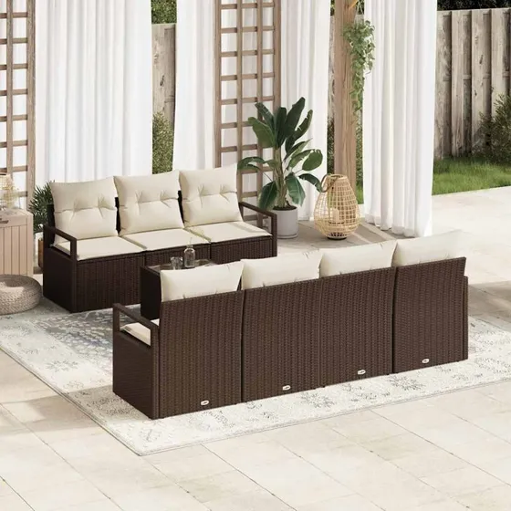 vidaXL Havesofa Sæt 8 stk Brun og Creme Poly Rattan