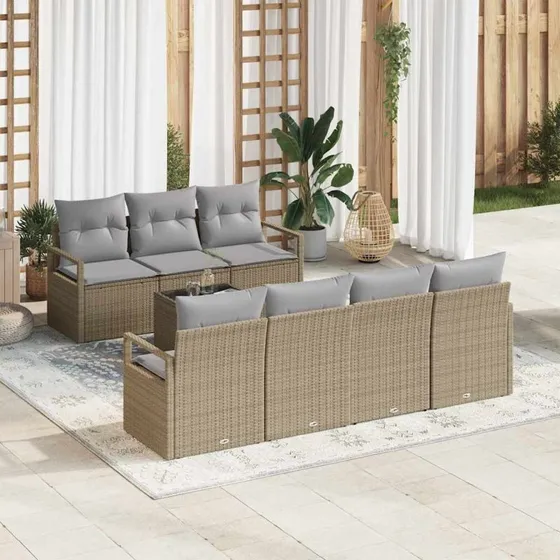 vidaXL Havesofa Sæt 8 pcs Beige/Grå Poly Rattan