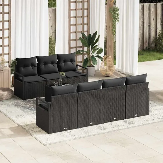 vidaXL Havesofa Sæt 8 pc Sort Poly Rattan med Opbevaring