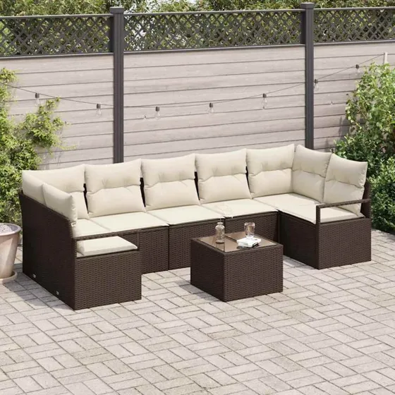 vidaXL Havesofa Sæt 8 stk Brun/Creme Polyrattan & Stål