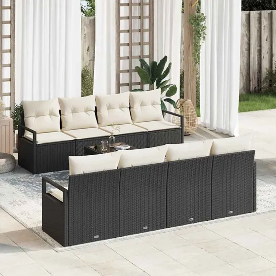 vidaXL Havesofa Sæt 9 pcs Sort og Cream Poly Rattan