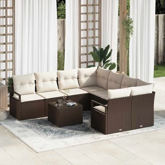 vidaXL Sofa Sæt 9 pc Brun/Creme med Opbevaring Poly Rattan