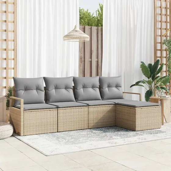 vidaXL Havesofa-sæt 5-pcs Beige/Lys Grå Poly Rattan