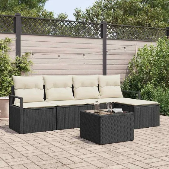vidaXL Havesofa-sæt 6-pc med opbevaring, Brun/Creme, polyrattan