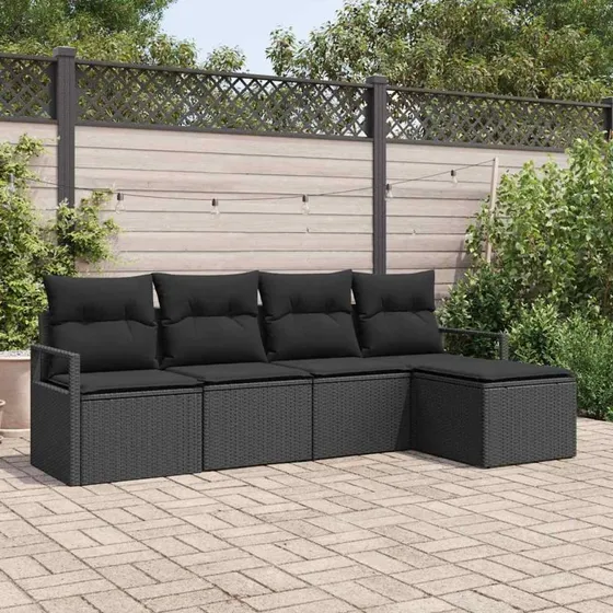 vidaXL Havesofa-sæt 5-pc Sort Poly Rattan med Opbevaring