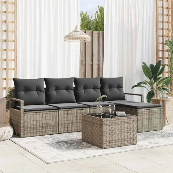vidaXL Havesofa Sæt 6 stk Lysegrå Poly Rattan med Opbevaring