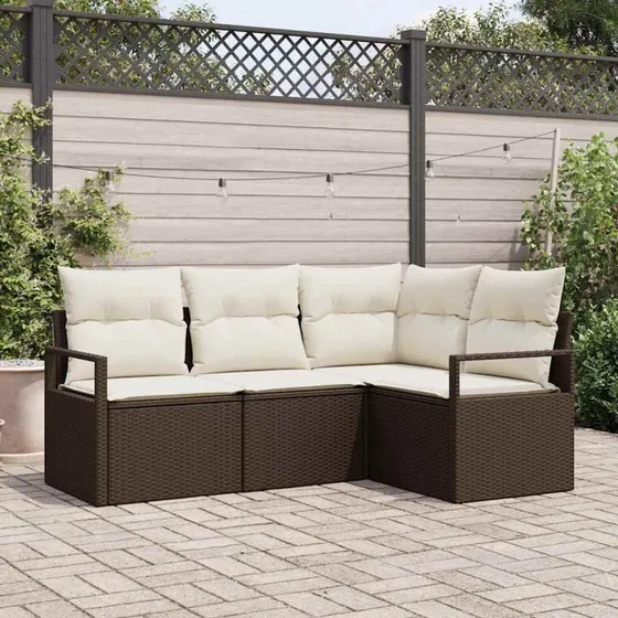 vidaXL Havsofa Sæt 4-pc Brun/Creme med Opbevaring