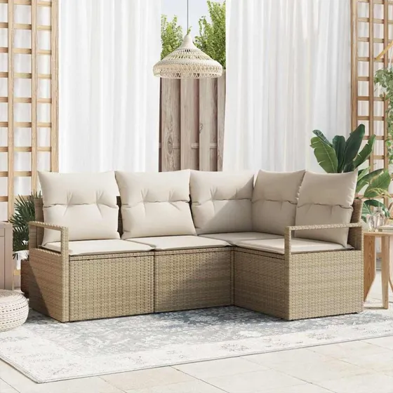vidaXL Havsofa Sæt 4-pcs Beige/Creme Polyrrattan