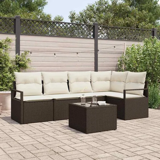 vidaXL Havesofa Sæt 6 pc Brun/Creme med opbevaring