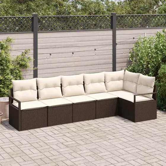 vidaXL Havesofa Sæt 6-pc Brun/Hvid PolyRattan med Opbevaring