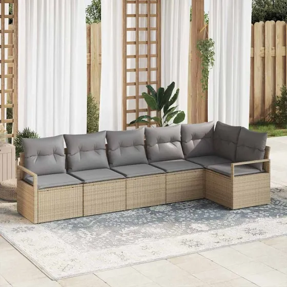 vidaXL Havesofa Sæt 6 pc Beige/Lys Grå med Pude og Opbevaring