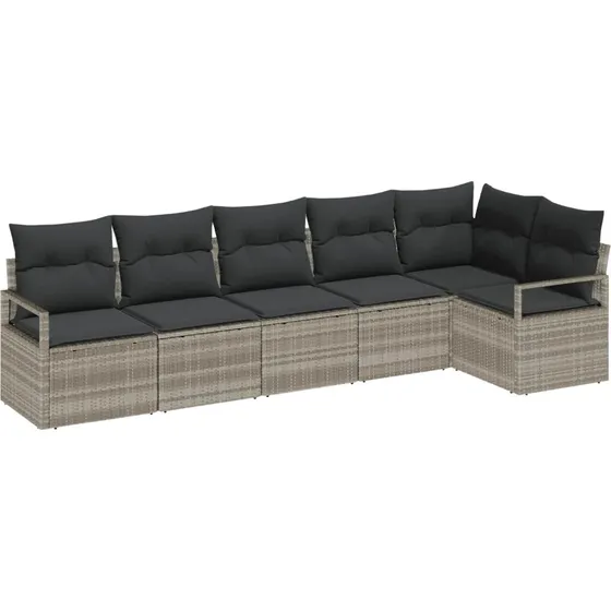 vidaXL Havesofa Sæt 6 stk Lysegrå Poly Rattan med Opbevaring