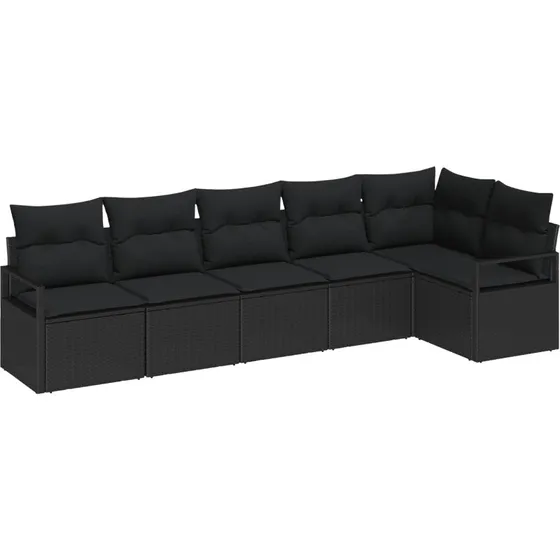 vidaXL Havesofa Sæt 6 stk Sort Poly Rattan med Opbevaring