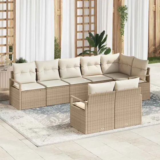 vidaXL Havesofa Sæt 8 stk Beige og Hvid med Pude og Opbevaring