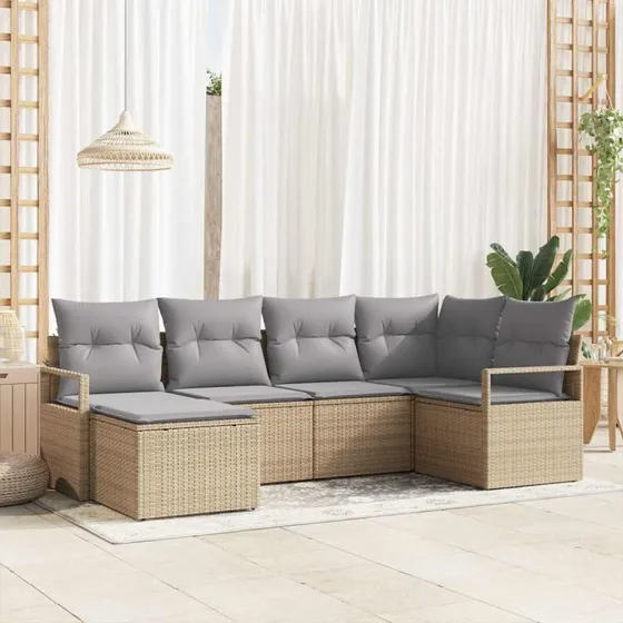 vidaXL Sofa Sæt 6 pc Beige/Lys Grå Poly Rattan