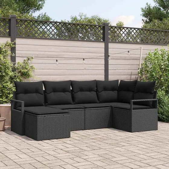 vidaXL Sofa Sæt 6-pcs Sort Poly Rattan med Opbevaring
