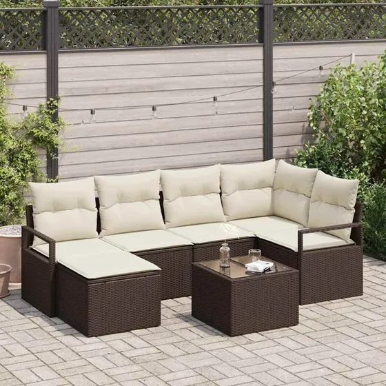 vidaXL Sofa Sæt 7-del med pude og opbevaring, Brun og Creme
